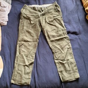Olive Green J Crew Bowery Slim Linen Pant 32x30